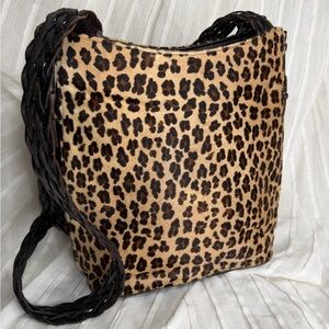 Vintage Leopard Print Expandable Bucket / Long Shoulder Bag / Crossbody
